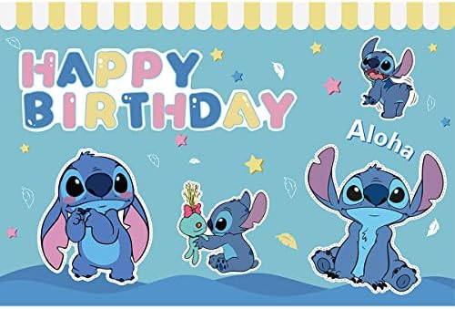 VXCQ Lilo Stitch Party Supplies Happy Birthday Party Backdrop Photo Shoot Backdrop for Children Stitch Birthday Party Supplies Birthday Party Photo Background Decoration Props(1.5 x 1 m)