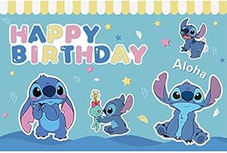 VXCQ Lilo Stitch Party Supplies Happy Birthday Party Backdrop Photo Shoot Backdrop for Children Stitch Birthday Party Supplies Birthday Party Photo Background Decoration Props(1.5 x 1 m)