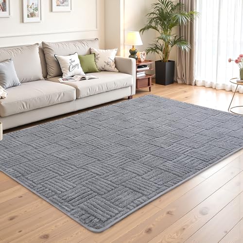 Image of Flagover 4x6 Grey Washable Shag Area Rug for Bedroom, Modern Geometric Non Slip Living Room Rugs, Fluffy Soft Thick Carpet for Kids Boys Room, Dorm, Office, Bedside, Entryway and Home Decor
