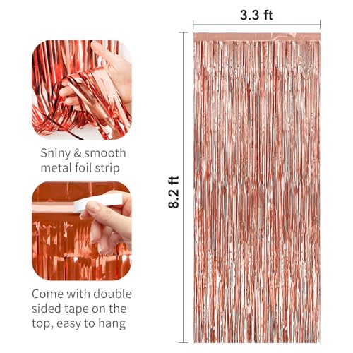 Image of 4 Pack Rose Gold Foil Fringe Curtains Door Streamers Party Decorations 3.3 x 8.2 ft, Tinsel Curtain Fringe Backdrop for Parties, Door Fringe Birthday Streamers, Photo Booth Backdrops, Party Decor