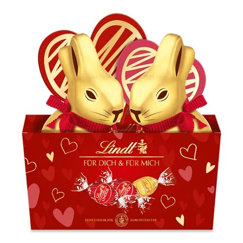 Lindt Schokolade | GOLDHASE im Nest Herz | 195g |Oster-Geschenkset mit GOLDHASEN aus Vollmilch-Schokolade & Mini LINDOR Mini-Eier | Osterschokolade | Oster-Geschenkidee für Familie & Freunde