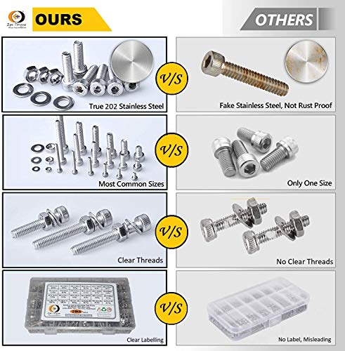 Image of Epi-Torque Stainless Steel 202 Grade Flat Head Internal Hex M5 Counter Sunk Full Thread Nuts & Bolts Assortment with Matching Hex Nuts, Flat Washer & Allen Keys Pack of 405 Pcs