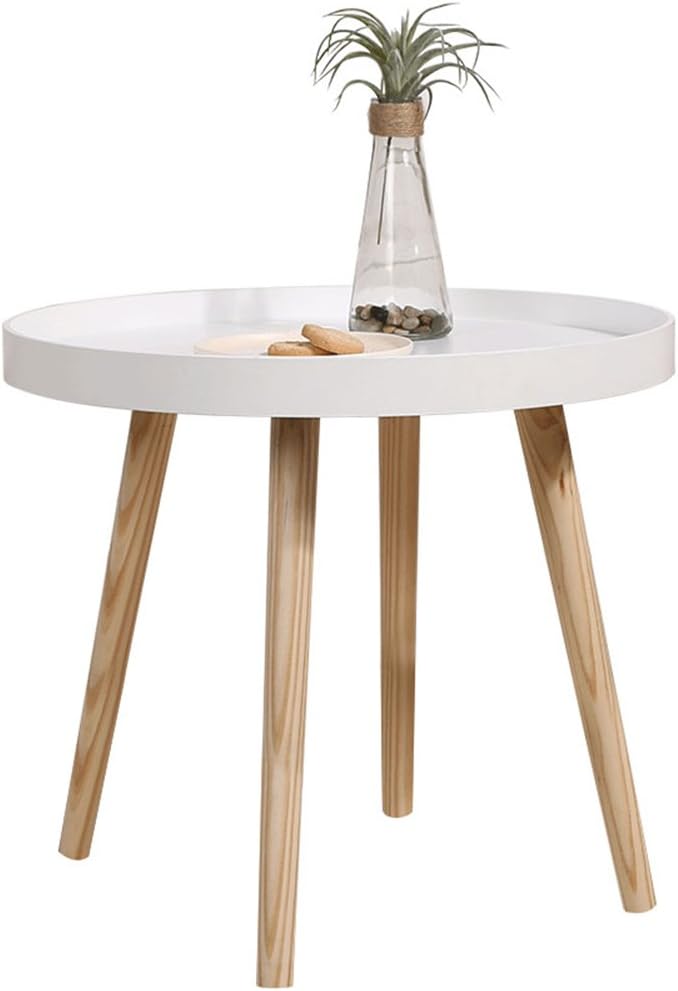 HAIPENG Wooden Small Table Coffee Sofa Side End Bedside Tables for Small Spaces Nordic Round Sets Living Room Creative (Color : White, Size : 50x50x50cm)