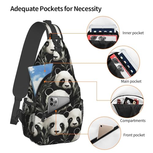 Mochila tipo sling negra con diseño panda miniatura 3