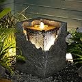 Sunlinua Garden Water Fountain Outdoor Bubbling Fountain Small Fountains Indoor Waterfall Floor Standing Water Fountains for Garden, Patio, 17.7 Inches Tall with LED Lights, Pump, Natural Stones