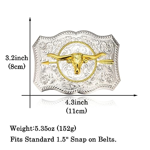 Hebilla de cinturón occidental para hombre MASOP estilo vaquero cuernos largos 5