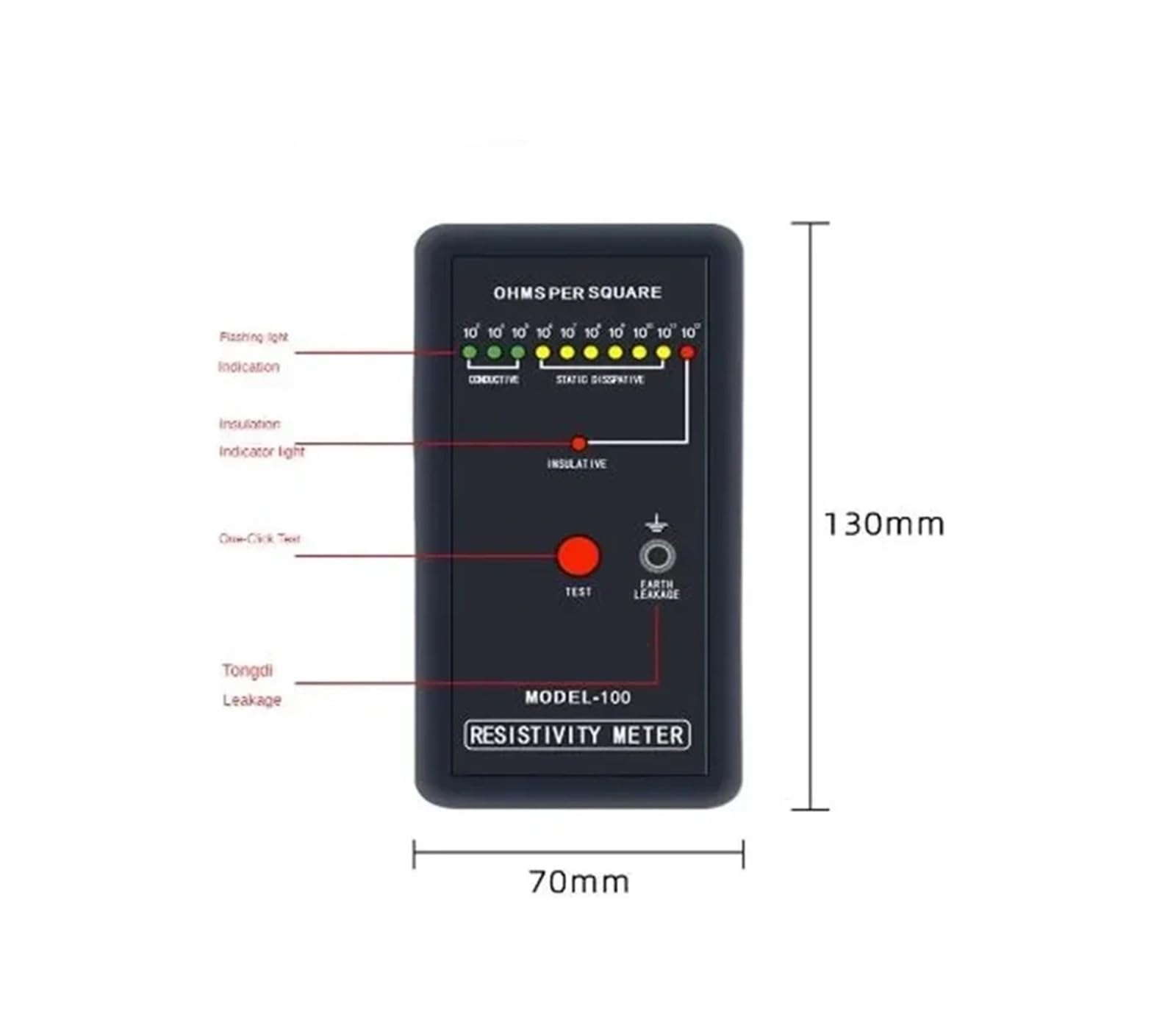 Tester di resistenza, Misuratore di resistenza elettrostatica moo 100 Strumento di prova a resistenza superficiale antistatica Misuratore di impedenza DS Rilevamento a resistenza(Model-100 no box)
