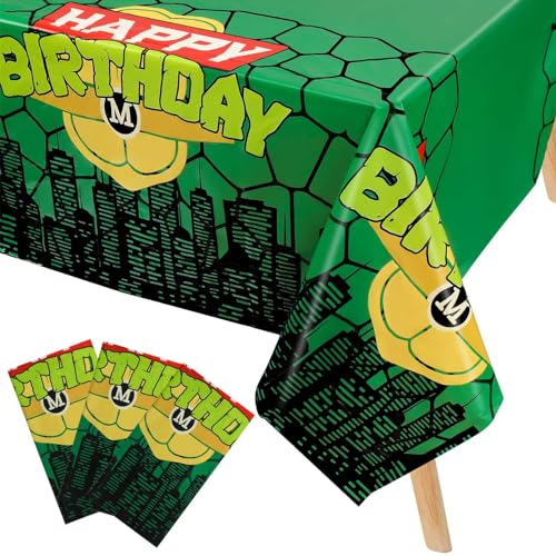 Hokoad Turtle Party Tablecloth, 54x108in Cartoon Turtle Theme Table Cover Disposable Waterproof Dessert Table Cover Video Game Cartoon Theme Party Supplies Birthday Decorations (3)