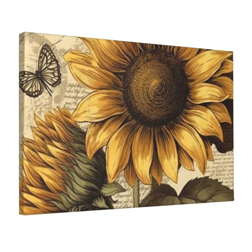 Impression sur toile tournesol rétro poster mural décoration chambre