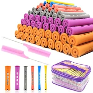 120Pcs Hair Perm Rods Set, 6 Sizes Plastic Hair Heatless Perming Rods Curlers Rollers with Pintail Comb for Long Short Straight Curly Natural DIY Hairdressing Styling Tools