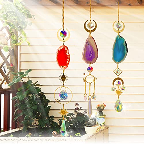 Runyangshi Natural Crystal Purple Agate Light Table Slices Suncatcher Wind Chime Pendant Indoor Outdoor Decorations Wind Chime Rainbow Maker Garden Home Decor Gifts #TOP2