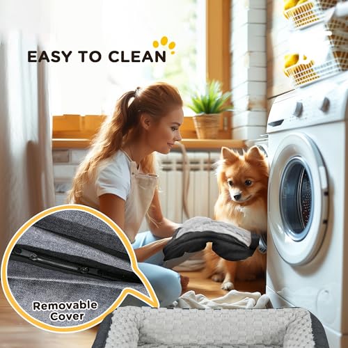 PawHut gepolstertes Hundebett mit abnehmbarem, waschbarem Kissen, Hundezwinger mittlere Größe mit rutschfestem Boden, 90x69x21cm, anthrazitfarben