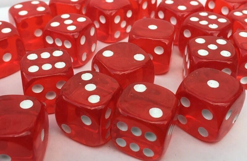 50 x LARGE Six Sided Translucent Red Dice 19mm Casino Craps