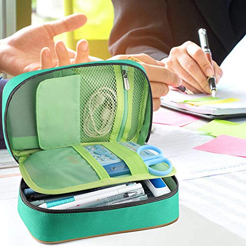 Homecube Pencil Case Big Capacity Storage Pen Bag Makeup Pouch Zippered Students Stationery Bag With Outer Pockets And Handle- 8.23X5.12X3.15- Green #TOP4
