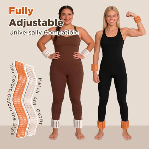 VOGOGE Magnetic Ankle Weights for Women Men Set of 2 (1 lb Each) Adjustable Wrist Weights for Pilates, Yoga, Workout and Daily Training, Orange & Starlight — view 5