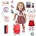 AugFrog Doll Clothes and Accessories, 18 Inch Doll Suitcase Travel Play Set, Play Set for 18 Inch Girl Doll, Kids Gifts Chirstmas Presents (Back to School Doll Travel Play Set)