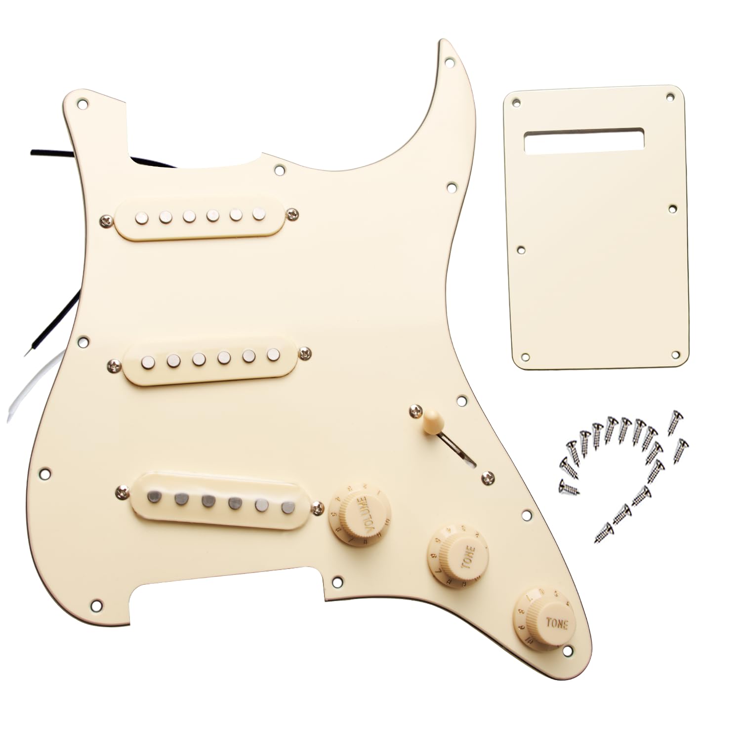 Prewired 6 String Electric Guitar Pickguard Loaded Modern Tone Single Coil Pickups, Pick Guards Wired Alnico 5 SSS Pickup Set Volume Tone Pots 5-way Switch, Backplate Included, Cream