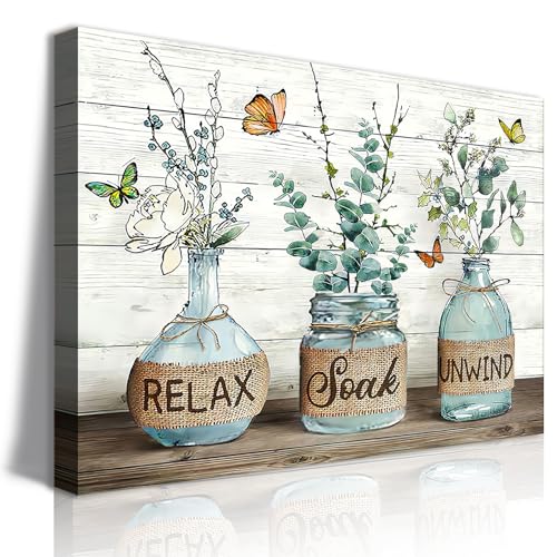 BJVJKSU Farmhouse Bathroom Wall Art Rustic Green Botanical Bathroom Canvas