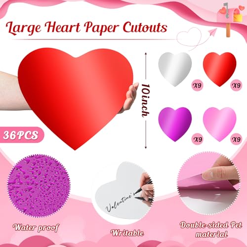Marspark 36 peças de recortes de papel de coração grandes 25,4 cm em formato de coração recortado, r