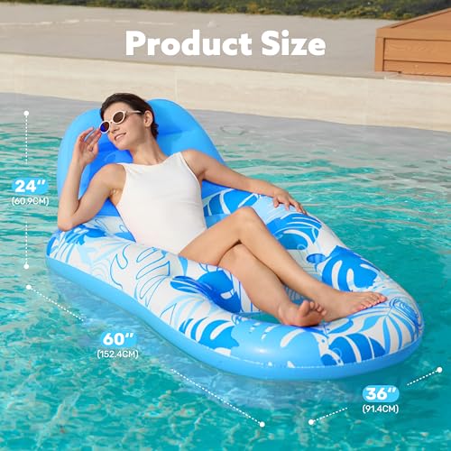 SLOOSH Pool Lounge Float Adult, Inflatable Pool Floats Lounger Raft Floaties Water Floating Recliner Chair with Cup Holders Foot Rest Swimming Floaty, Blue - Thumbnail 5