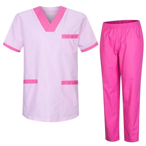 MISEMIYA - Unisex-Schrubb-Set - Medizinische Uniform mit Oberteil und Hose UNIFORM - Small, Fuchsia T817 Schrubb-Set