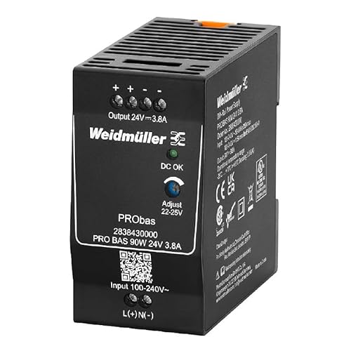 Weidmüller PRO BAS 90 W, 24 V, 3,​8 A, alimentatore di rete DIN (guida DIN), contenuto 1 pezzo.