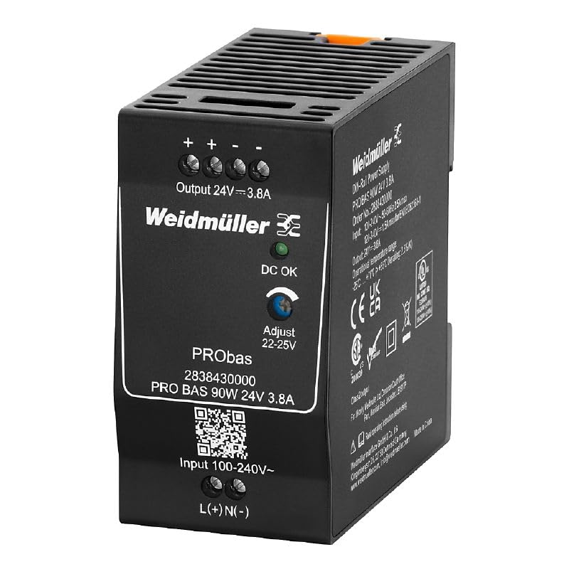 Alimentation sur rail DIN Weidmüller PRO BAS 24V 3,8A pour armoires électriques