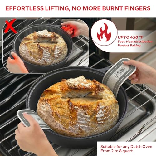 Image of ThreadNanny Silicone Bread Sling for Dutch Oven, 2 Pcs Round Nonstick Sourdough Silicone Bread Sling - 450F Heat Resistant Sourdough Sling, Pan Liner & Bread Baking Supplies (Grey)