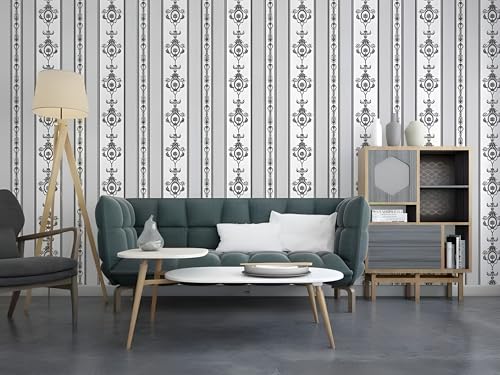 Image of Green Floral Peel and Stick Wallpaper Elegant Lillies Bedroom LIVINGROOM PVC SELF Adhesive Wallpaper 200 * 45CM-9SQFT (Black and White Floral)