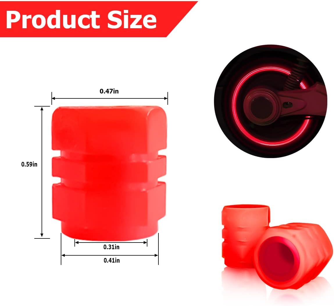Fluorescent Car Tire Valve Stem Caps, 12PCS Auto Luminous Illuminated Wheel Valve Cover, Corrosion Resistant Glow in The Dark, Car Decor Accessories for Motorcycles, SUV, Trucks, Car (Red)