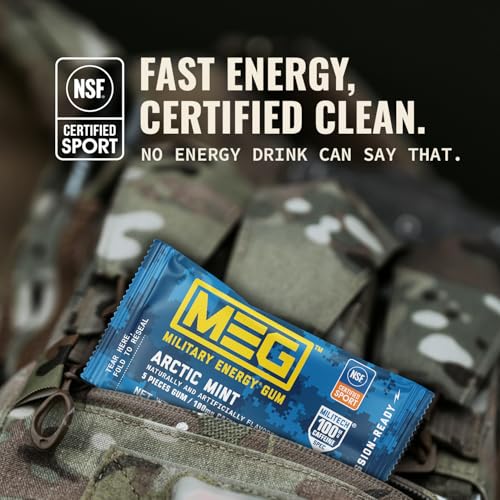 Image of MEG (Military Energy Gum) - Enhance Your Physical Performance with 100mg of Caffeine Per Piece, Ultimate Energy Boost for Workouts, Alternative to Energy Drinks | NSF for Sport Certified | Arctic Mint- Pack of 24