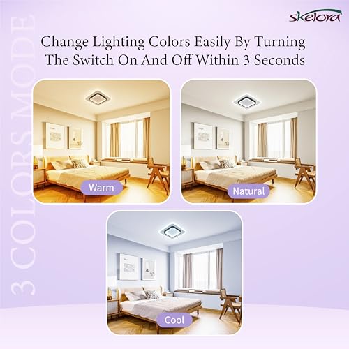 Image of 50W 3 Color Mode AntiFlicker LED Ceiling Light (Warm, Natural, Cool) Anti-Glare |Bedroom, Office, Kitchen, Bathroom, Balcony & Walkway (Square Black 50W)