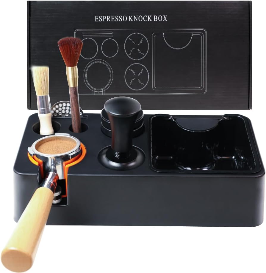 Espresso Tamping Station Knock Box,Coffee Organizer Box Fit for 51mm 53mm 54mm 58mm Espresso Tamper Distributor, Portafilter Puck Screen Accessories Storage