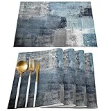 Bingigo Dusty Blue Placemats Set of 6 for Dining Table Cotton Linen Heat Insulating Kitchen Table Ma
