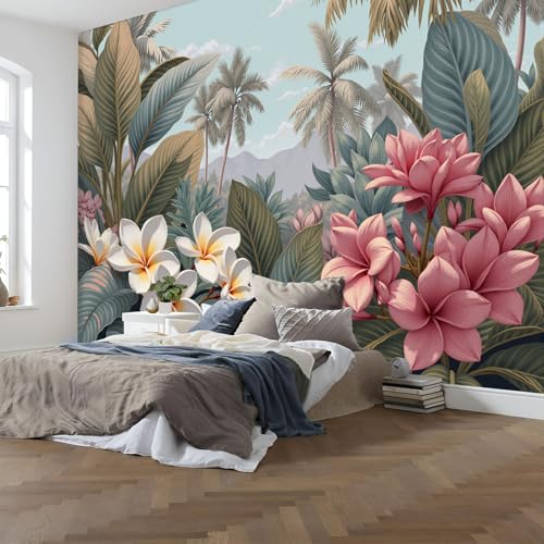Papier peint forêt tropicale rose grand format pour décoration murale
