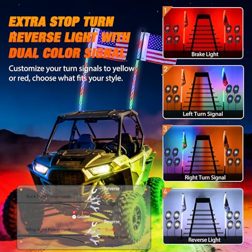 Image of Nilight 2PCS 3FT RGB LED Whip Light with Spring Base and 8 PCS Rock Lights Combo, Remote App Control w /DIY Chasing Patterns Turn Signal Brake Reverse Antenna Lighted Whips for ATV UTV Polaris RZR Jeep