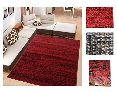 Comercial Candela Alfombra de Salón Frise Pelo Largo Tupido Moderno Jaspeado Color (Rojo, 184_x_260 CM)