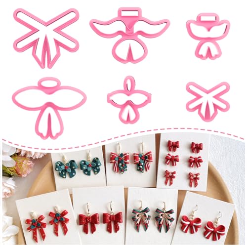 KEOKER Bow Clay Cutters, Christmas Polymer Clay Cutters, 6 Shapes Ribbon Clay Cutter for Polymer Clay Jewelry, Spring Polymer