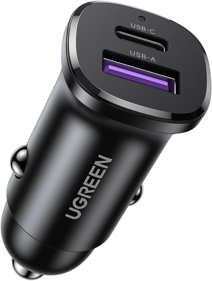 UGREEN Car Charger Fast Charging 30W for iPhone 17 Pro, Car Accessories Dual Port USB-C PD 30W+USB-A QC 18W/SCP 22.5W Fast Charger, for iPhone 17/16/15/14 Series,Galaxy S25/S24,Huawei,iPad Pro, Xiaomi