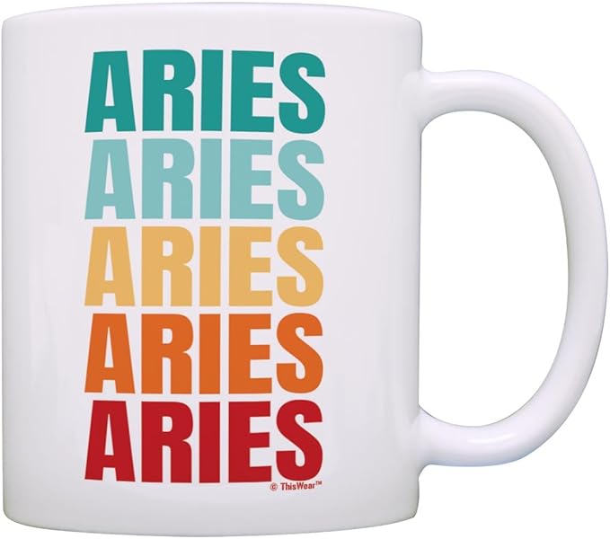 ThisWear Aries Gifts For Women Retro Text Aries Word Art Zodiac Sign 11oz Ceramic Coffee Mug with Handle