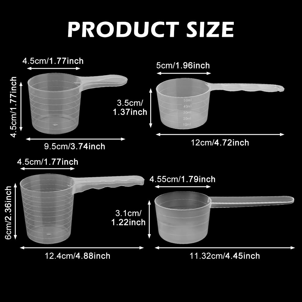 Lot de 4 cuillères doseuses transparentes graduées 40-100 ml pour lessive, protéines, poudre