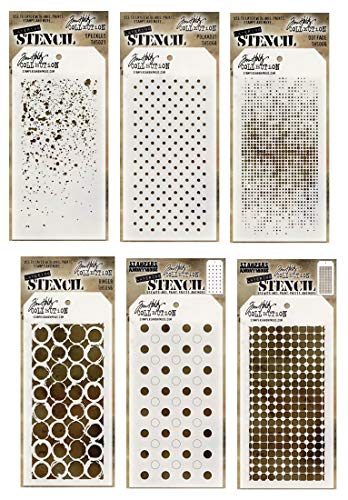 6 Mixed Media Layered Stencils Set - Shifter Dots, Speckles, Polka Dot, Fade, Rings, Grid Designs - Templates for Arts, Card Making, Journaling, Scrapbooking
