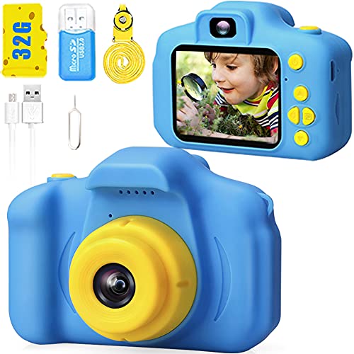 Desuccus Kids Camera Video Digital Camera for Kids Birthday Gifts for Boys and Girls Kids Toys 3-8 Year Old Toddler Video Record Camera 5 Puzzle Games 32GB SD Card (Blue)