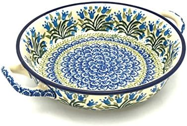 Polish Pottery Baker - Round with Handles - 8" - Blue Bells