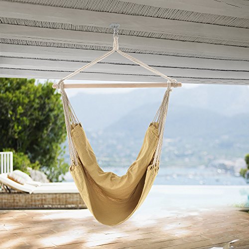 [casa.pro] Sillón Colgante Hamaca hasta 150 kg para Uso en Interiores y Exteriores Se Puede Girar 360° Silla Colgante (Crema)