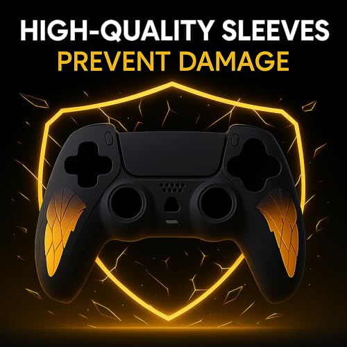Image of DEADSKULL PS5 Remote Silicone Sleeve - Thunder Edition Themed Anti-Slip Protective Cover Case Compatible with PlayStation 5 DualSense Controller (Black & Yellow)