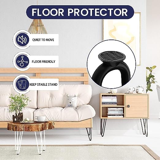 Image of Powder Coated Heavy Duty Hairpin Furniture Legs, Metal Home DIY Projects for Nightstand, Coffee Table, Desk, etc with Rubber Floor Protectors Black (6 inch)