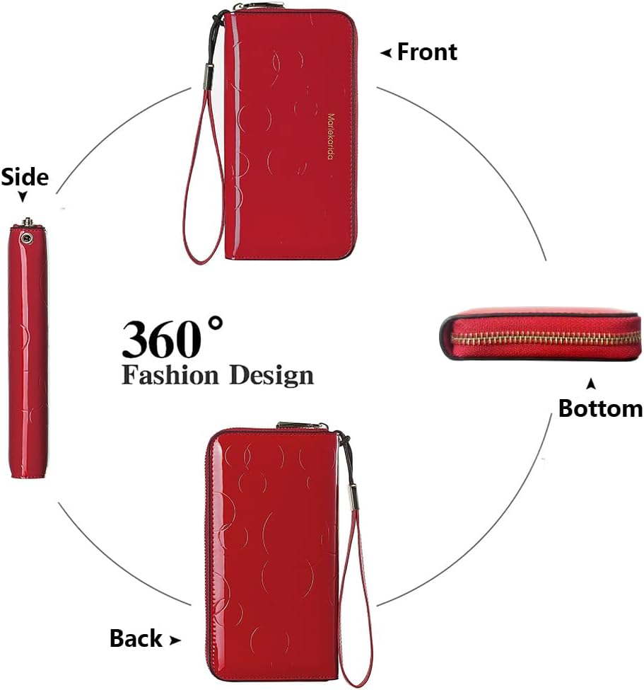 Fashion RFID Leather Wallet - Women's Hand-Held Bag, Credit Card Clip Bag, Long Capacity Coin Purse, Zipper Multi Card Slot Wallet (Red) - Image 4