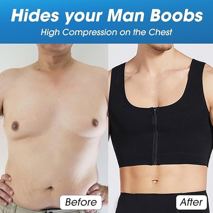 Men Compression Vest for Post Surgery, Gynecomastia Chest Binder Compression Shapewear for Men Moisture-Wicking