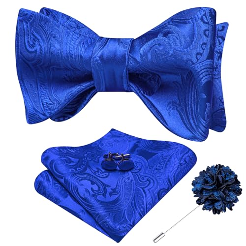 Image of Dubulle Self Tie Bow Ties and Lapel Pin for Men Paisley Solid Mens Bowtie and Handkerchief Cufflinks Set Wedding